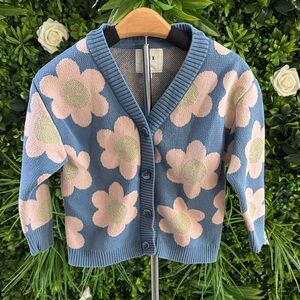 Huxbaby Blue Cardigan with Pink and Green Flowers